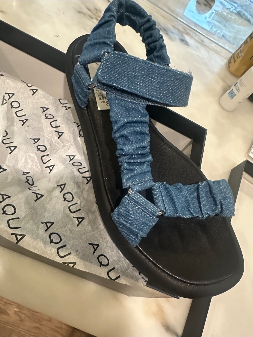 Aqua Blue Ruched Strap Comfort Sandal